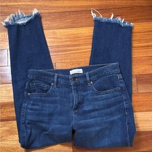 LOFT Dark Blue Frayed Hem Cropped Jeans